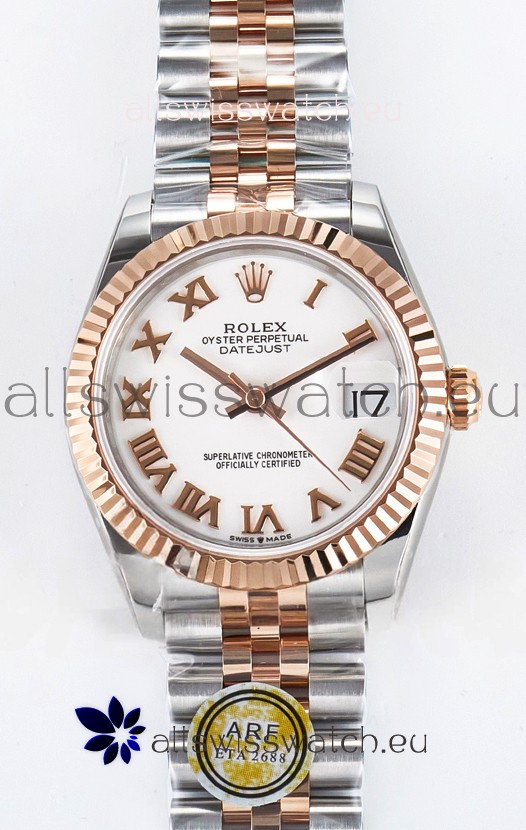 Rolex Super Clone Datejust ETA 2688 Movement 31MM Two Tone Rose Gold Swiss White Dial