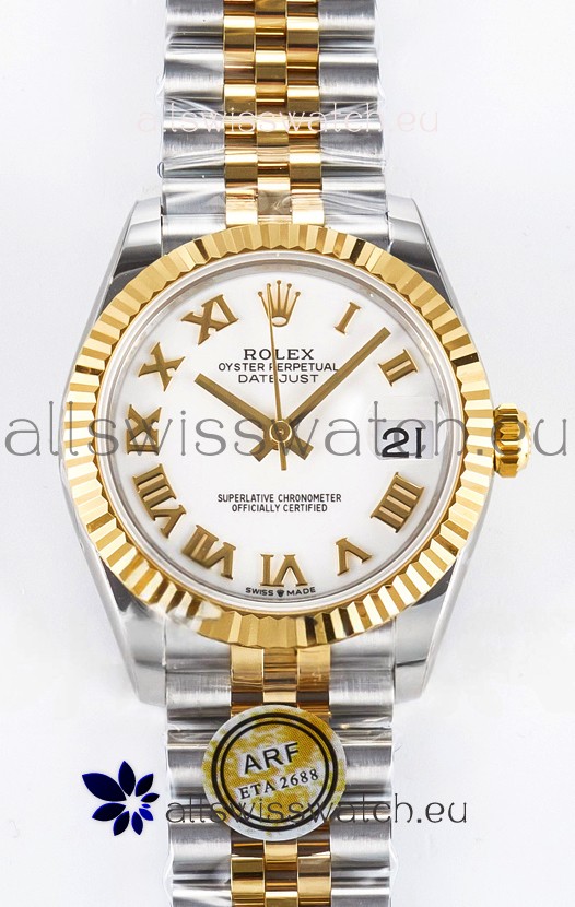 Rolex Super Clone Datejust ETA 2688 Movement 31MM Two Tone Yellow Gold Swiss White Dial