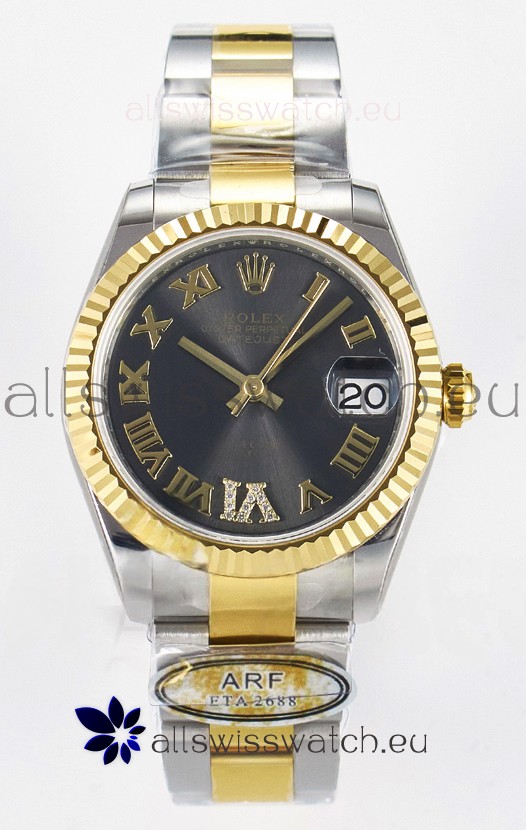 Rolex Super Clone Datejust ETA 2688 Movement 31MM Two Tone Yellow Gold Swiss Grey Dial