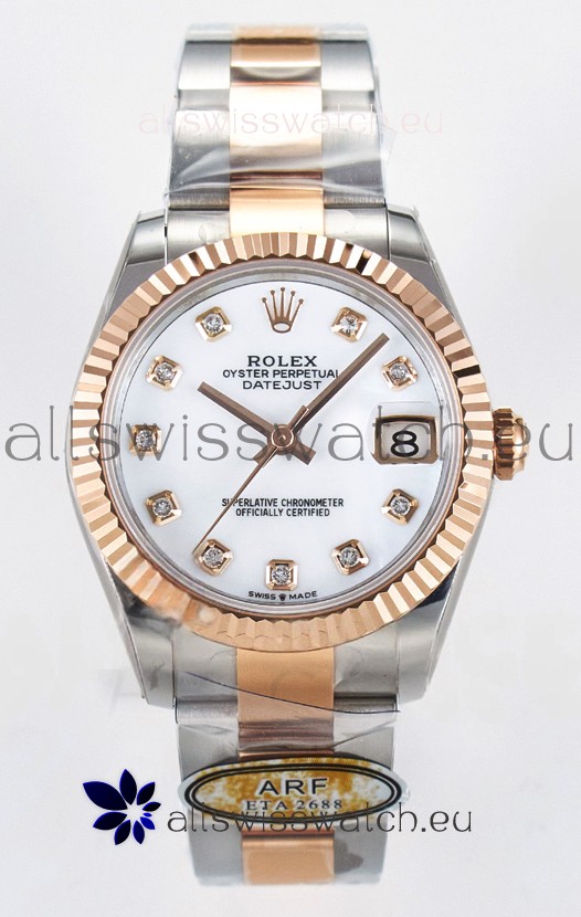 Rolex Super Clone Datejust ETA 2688 Movement 31MM Two Tone Rose Gold White Dial