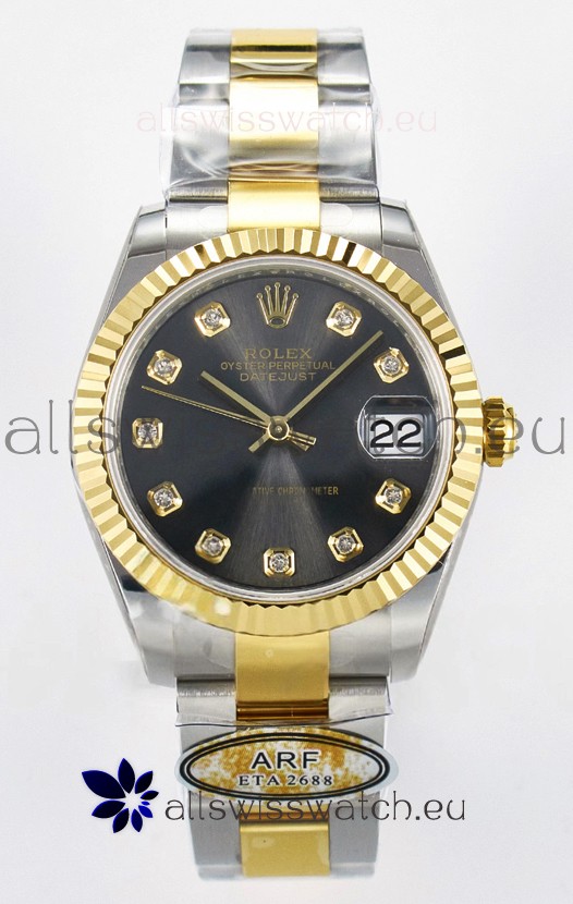 Rolex Super Clone Datejust ETA 2688 Movement 31MM Two Tone Yellow Gold Grey Dial