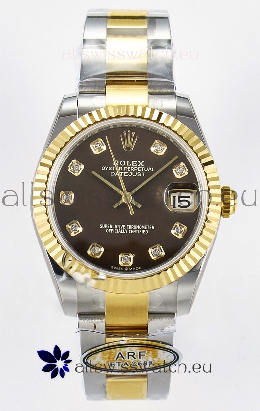 Rolex Super Clone Datejust ETA 2688 Movement 31MM Two Tone Yellow Gold Brown Dial 
