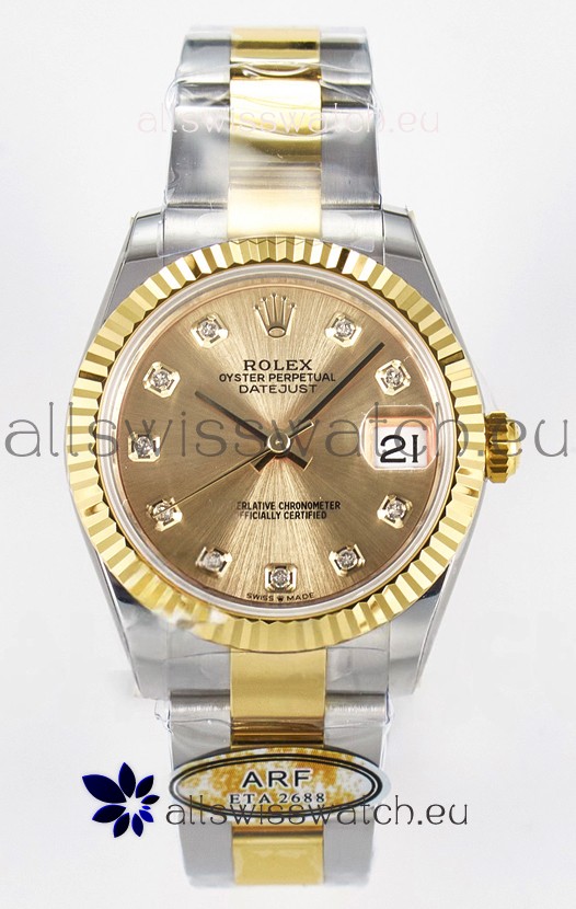 Rolex Super Clone Datejust ETA 2688 Movement 31MM Two Tone Yellow Gold Watch and Dial