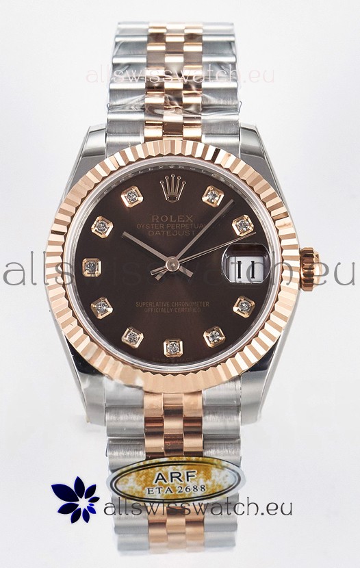 Rolex Super Clone Datejust ETA 2688 Movement 31MM Two Tone Rose Gold Swiss Brown Dial