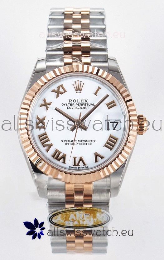 Rolex Super Clone Datejust ETA 2688 Movement 31MM Two Tone Rose Gold Swiss White Dial