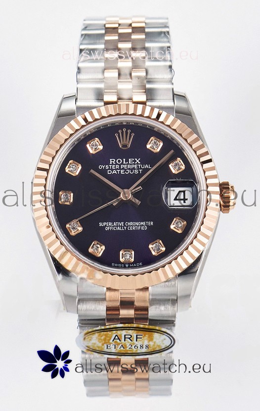 Rolex Super Clone Datejust ETA 2688 Movement 31MM Two Tone Rose Gold Swiss Purple Dial