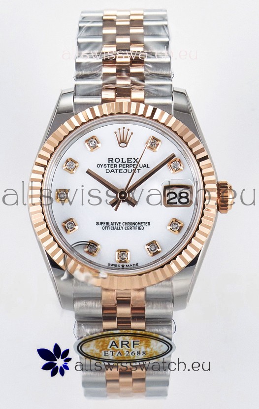 Rolex Super Clone Datejust ETA 2688 Movement 31MM Two Tone Rose Gold Swiss White Dial