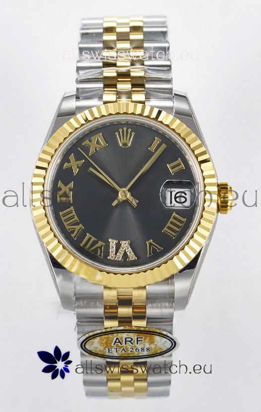 Rolex Super Clone Datejust ETA 2688 Movement 31MM Two Tone Yellow Gold Swiss Grey Dial