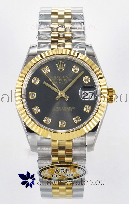 Rolex Super Clone Datejust ETA 2688 Movement 31MM Two Tone Yellow Gold Swiss Grey Dial
