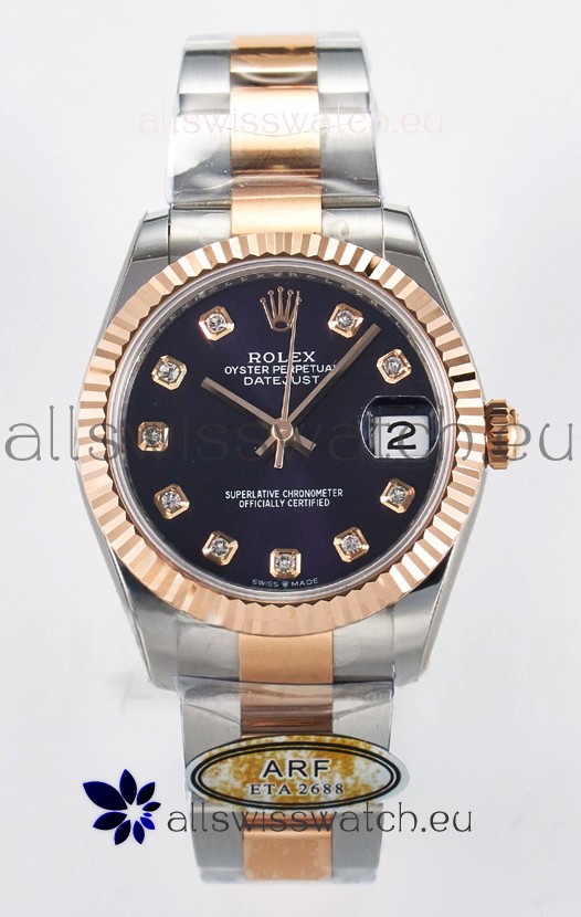 Rolex Super Clone Datejust ETA 2688 Movement 31MM Two Tone Rose Gold Swiss Purple Dial