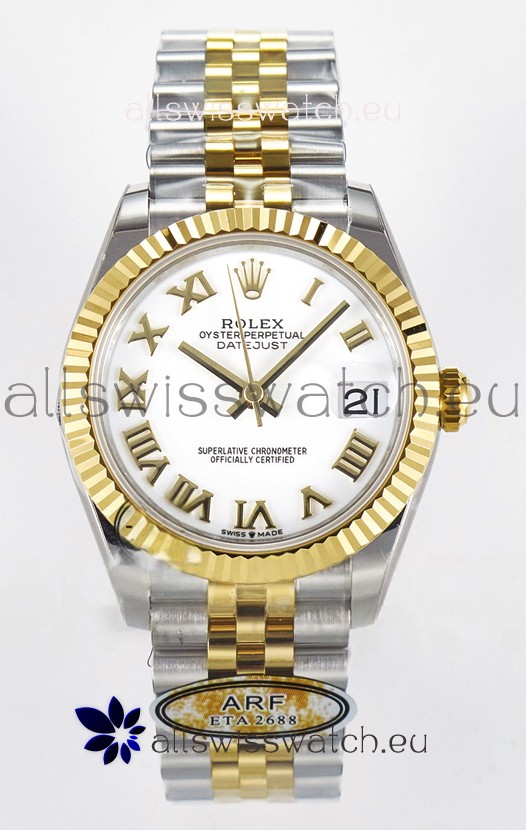 Rolex Super Clone Datejust ETA 2688 Movement 31MM Two Tone Yellow Gold Swiss White Dial