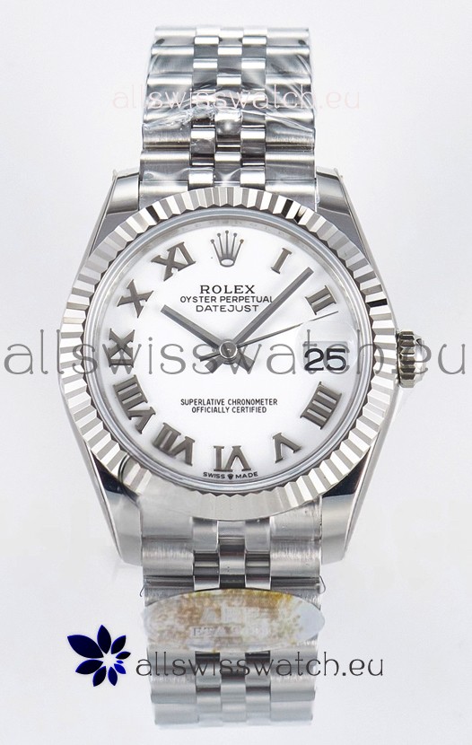 Rolex Super Clone Datejust ETA 2688 Movement 31MM Stainless Steel White Roman Dial Watch 