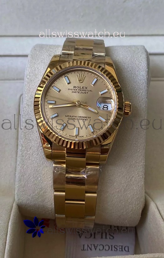 Rolex Datejust 278278 31MM Swiss Replica in 904L Steel Yellow Gold Casing in Stick Markers 1:1 Mirror Quality 