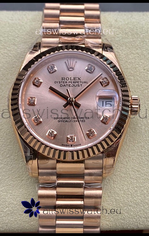 Rolex Datejust 31MM Swiss Watch in 904L Steel Rose Gold Dial 1:1 Mirror Replica