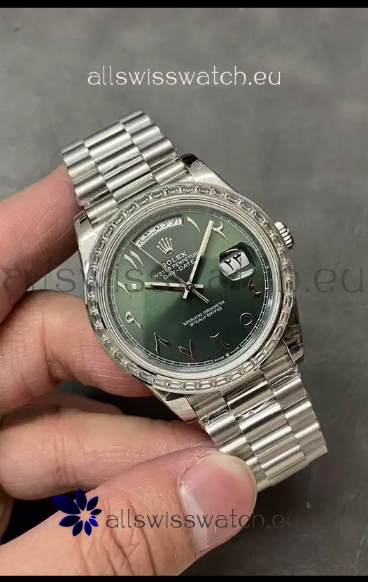 Rolex Day Date Presidential Stainless Steel Olive Green Arab Dial Watch 40MM - 1:1 Mirror Quality