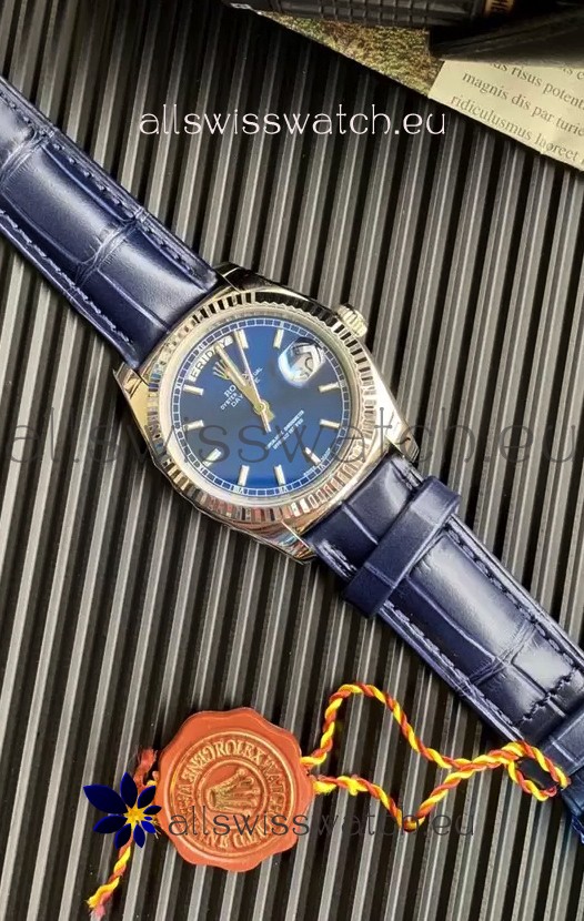 Rolex Day Date 904L Steel Casing Watch in Blue Dial 36MM - 1:1 Mirror Quality 
