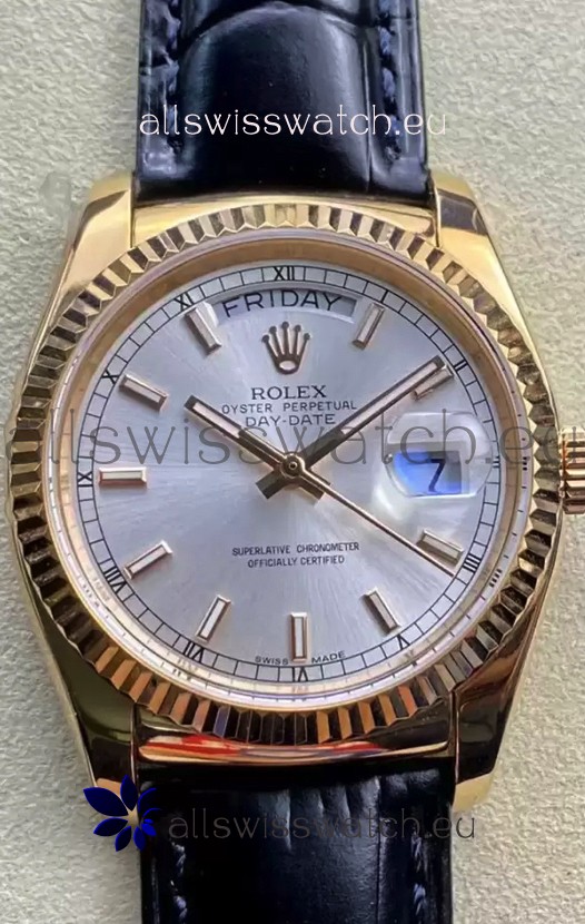 Rolex Day Date Yellow Gold Casing Watch in Steel Dial 36MM - 1:1 Mirror Quality 
