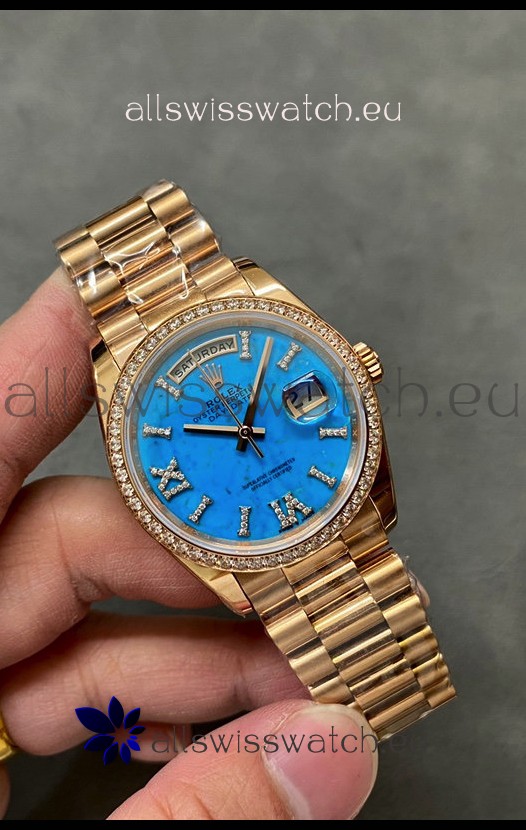 Rolex Day Date Turquoise Set 18K Yellow Gold Watch 36MM - 1:1 Mirror Replica Watch 