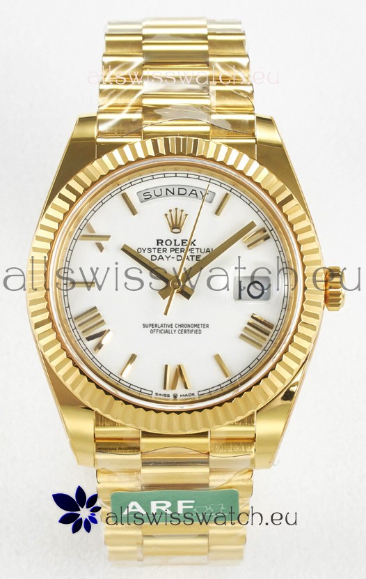 Rolex Day Date Super Clone 18K Yellow Gold Watch 40MM - White Dial 1:1 Mirror Quality