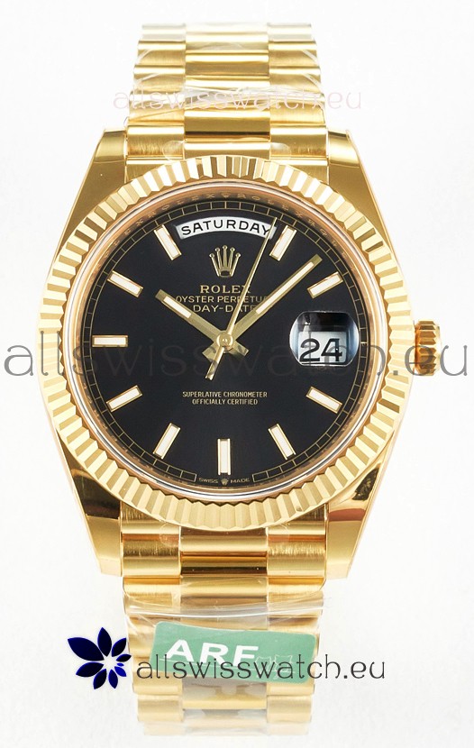 Rolex Day Date Super Clone 18K Yellow Gold Watch 40MM - Black Dial 1:1 Mirror Quality