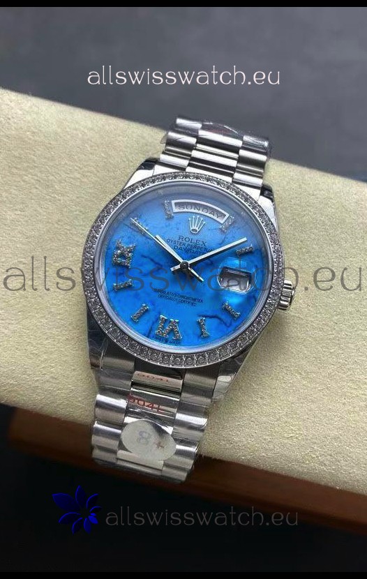 Rolex Day Date Turquoise Set 18K Stainless Steel Watch 36MM - 1:1 Mirror Replica Watch 