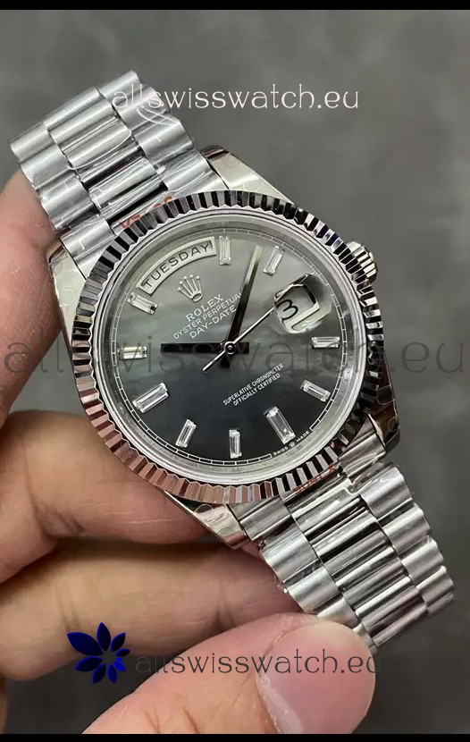 Rolex Day Date Presidential Stainless Steel Grey Pearl Dial Watch 40MM - 1:1 Mirror Quality