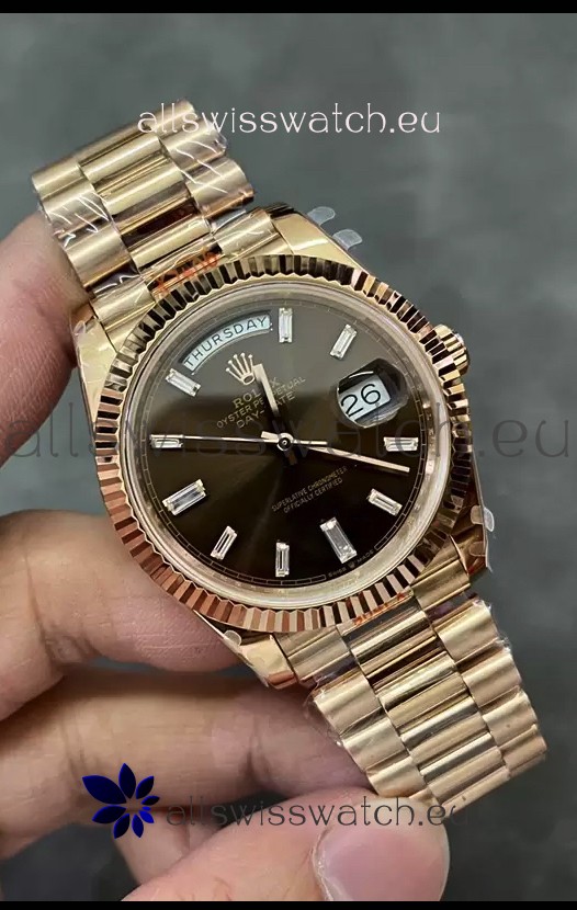 Rolex Day Date 40MM 228235 Rose Gold in Dark Brown Dial 1:1 Mirror Replica Watch