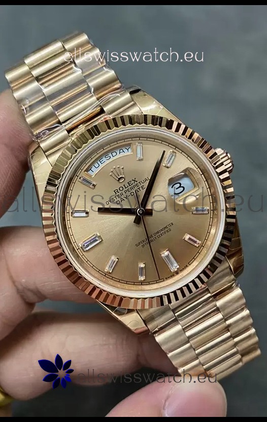 Rolex Day Date 40MM 228235 Rose Gold in Gold Dial 1:1 Mirror Replica Watch