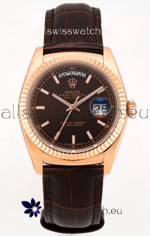Rolex Day Date Rose Gold 904L Steel Casing Watch in Brown Dial 36MM - 1:1 Mirror Quality