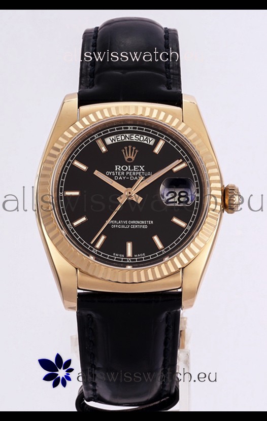 Rolex Day Date Rose Gold 904L Steel Casing Watch in Black Dial 36MM - 1:1 Mirror Quality