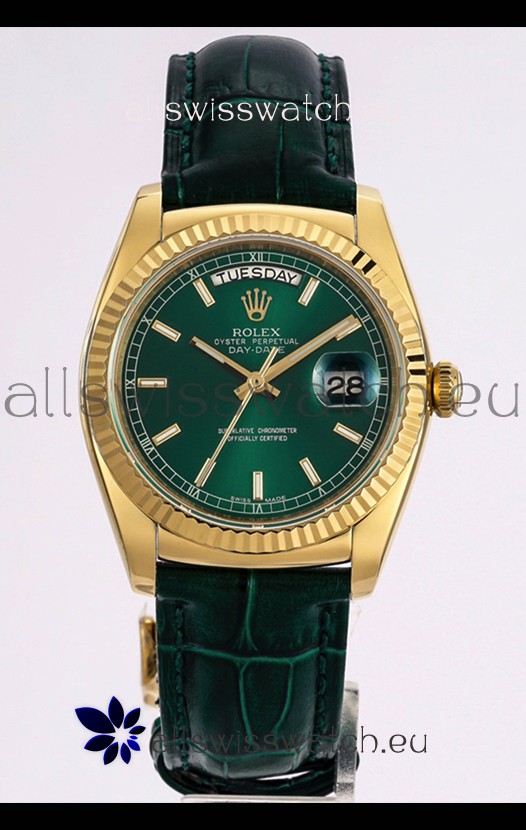 Rolex Day Date Yellow Gold 904L Steel Casing Watch in Green Dial 36MM - 1:1 Mirror Quality