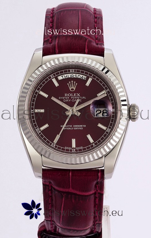 Rolex Day Date 904L Steel Casing Watch in Red Dial 36MM - 1:1 Mirror Quality