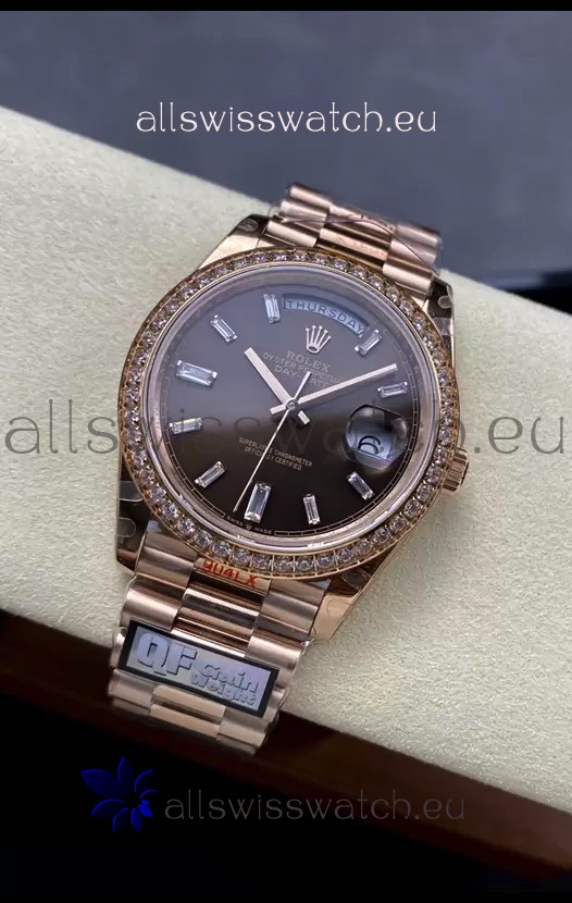 Rolex Day Date 40MM 1:1 Rose Gold in Brown Dial 1:1 Mirror Replica Watch