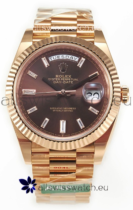Rolex Day Date 40MM 1:1 Rose Gold in Brown Dial 1:1 Mirror Replica Watch