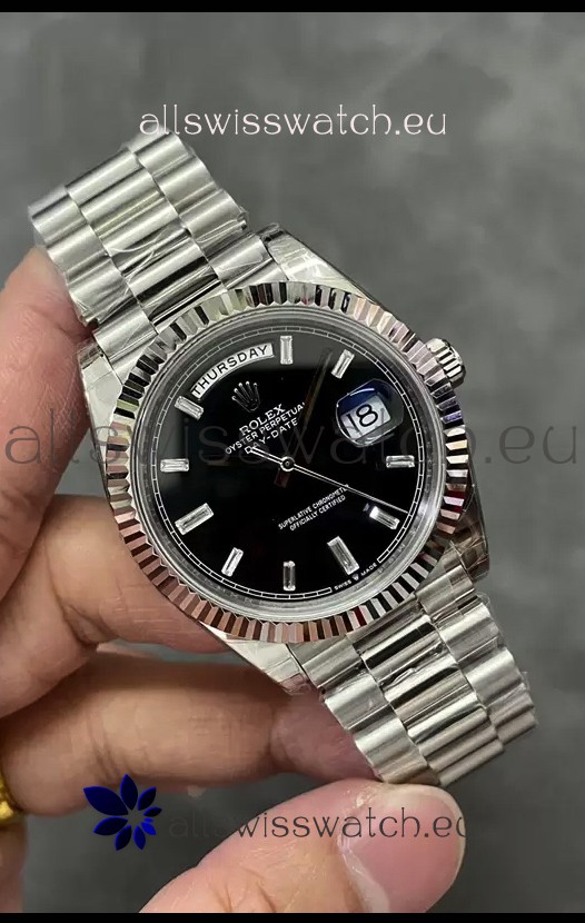 Rolex Day Date Presidential Stainless Steel Black Dial Watch 40MM - 1:1 Mirror Quality