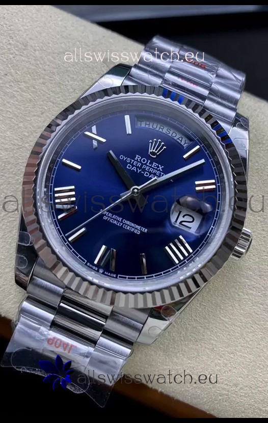 Rolex Day Date Presidential Stainless Steel Navy Blue Dial Watch 40MM - 1:1 Mirror Quality