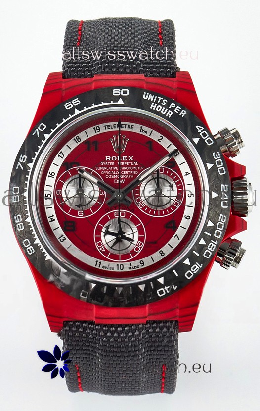 Rolex Daytona Edition Watch in Red Dial Red Carbon Casing 1:1 Mirror Replica