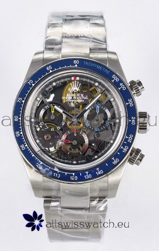 Rolex Daytona Super Clone Artisans De Geneve Stainless Steel Watch Blue Bezel Skeleton Watch 