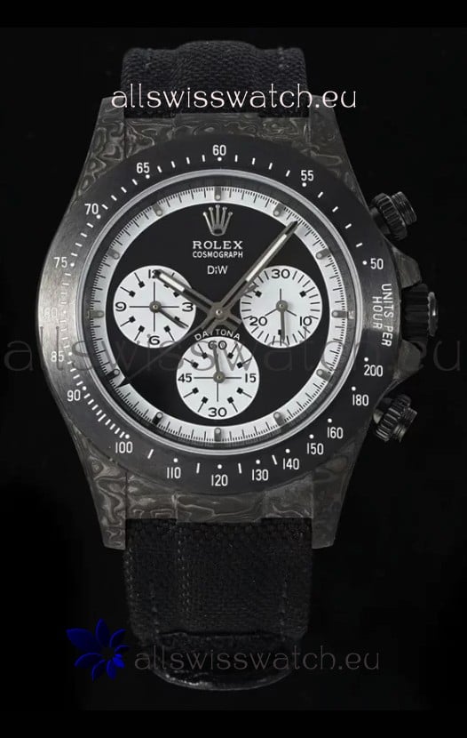 Rolex Daytona Super Clone DiW Paul Newman Carbon Edition Watch - Forged Carbon Casing Black Strap 1:1 Mirror Replica