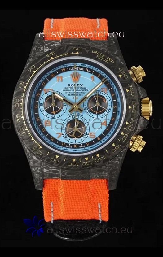 Rolex Daytona Super Clone Watch in Blue Dial Black Carbon Casing 1:1 Mirror Replica