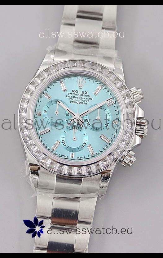 Rolex Cosmograph Daytona ICE Blue Dial Diamonds Bezel Cal.4130 Movement - 904L Steel Watch
