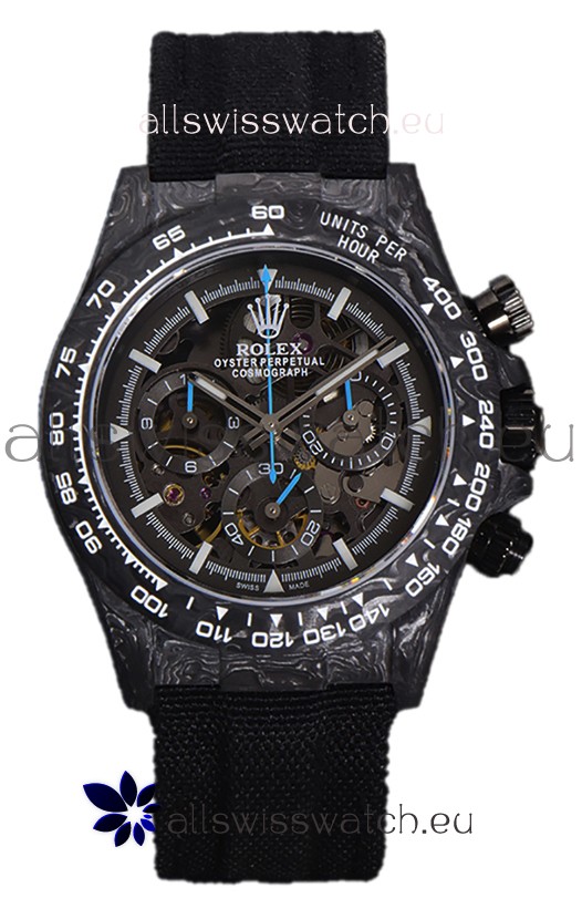 Rolex Daytona DiW Skeleton Carbon Edition Watch - Forged Carbon Casing Black Strap 1:1 Mirror Replica