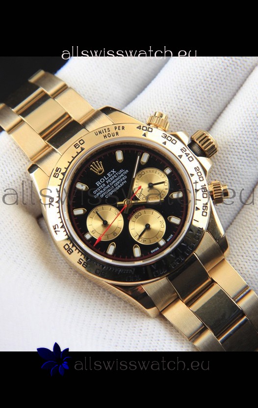 Rolex Daytona Japanese Movement Gold Casing Replica Watch in Black Dial 