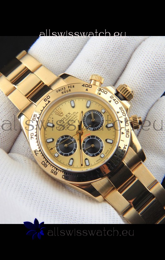 Rolex Daytona Japanese Movement Gold Casing Replica Watch in Gold Dial 