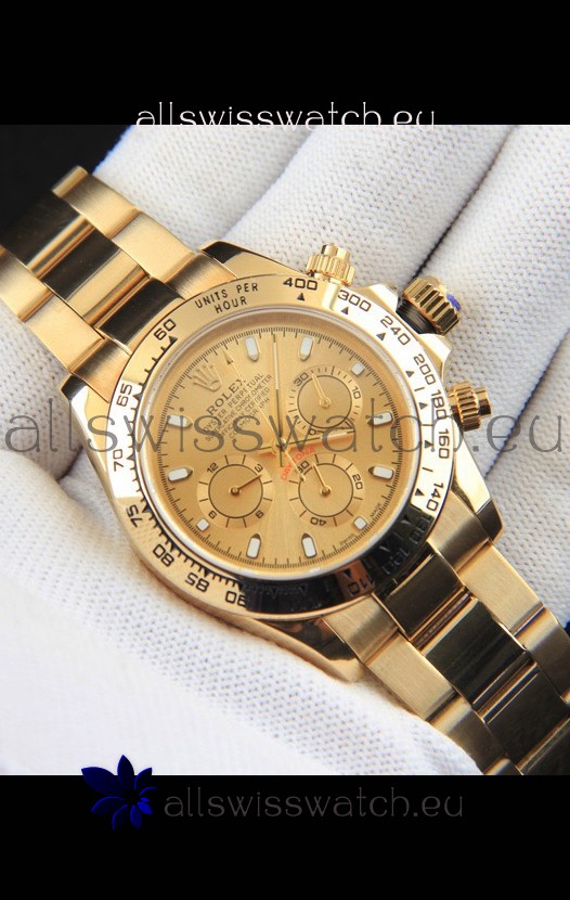 Rolex Daytona Japanese Movement Gold Casing Replica Watch in Gold Dial 
