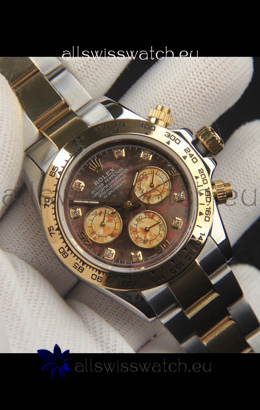 Rolex Daytona Japanese Movement Two Tone Gold Casing Watch in Pearl Dial 
