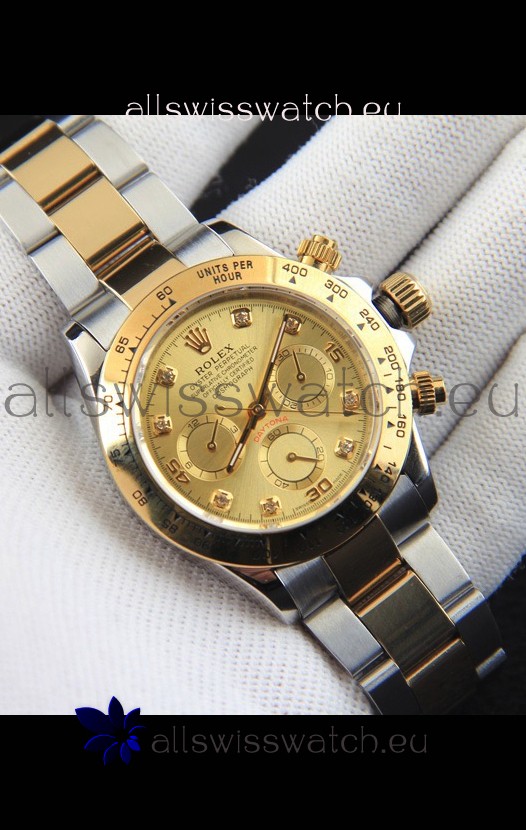 Rolex Daytona Japanese Movement Two Tone Gold Casing Watch in Gold Dial 