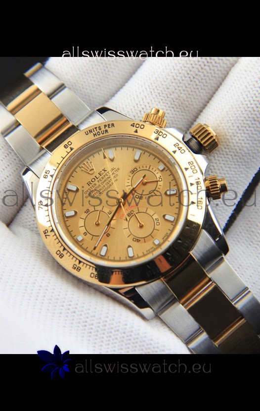 Rolex Daytona Japanese Movement Two Tone Gold Casing Watch in Gold Dial 