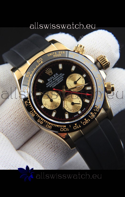 Rolex Daytona Japanese Movement Gold Casing Replica Watch in Black Dial 