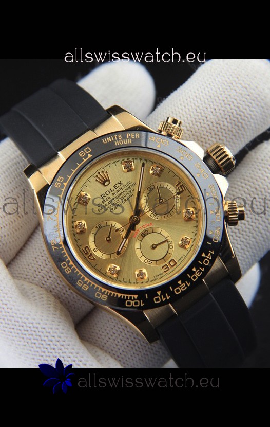 Rolex Daytona Japanese Movement Gold Casing Replica Watch in Gold Dial 